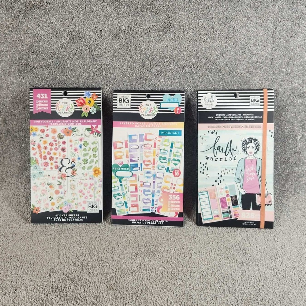 The Happy Planner Sticker Book Bundle Floral Layered Boxes Faith Warrior 3pk